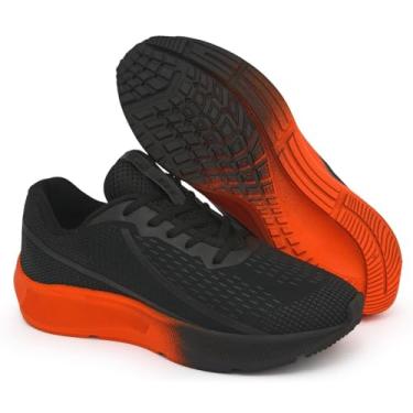 Imagem de Tênis de corrrida academia feminino e Masculino Esportivo Caminhada e dia a dia (Preto/Laranja, BR, Adulto, Numérico, 39)