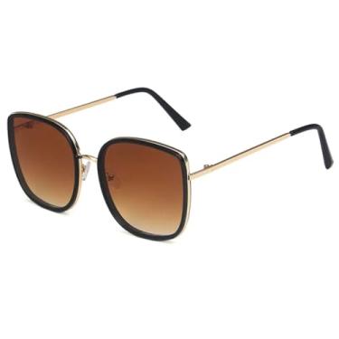 Imagem de HPIRME Óculos de armação moderna, luxuosos e grandes, para homens, ideais para dirigir ao ar livre, com proteção UV400 (lentes degradê cor chá).