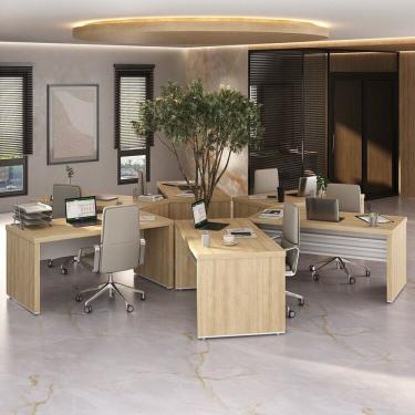 Imagem de Kit para Escritório com 6 Mesas Tamburato 160cm Carvalho/Branco