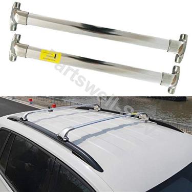 Imagem de YiXi-Partswell 2 peças de rack de teto barras transversais bagageiro de aço inoxidável adequado para Volkswagen VW Tiguan 2017-2020 - prata