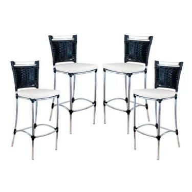 Imagem de Kit 4 Banquetas Em Alumínio Jk Para Cozinha Trama Original Preto