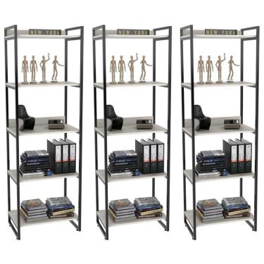 Imagem de Kit 3 Estantes Livreiro Prisma Estilo Industrial 60cm 5 Prateleiras C08 Snow - Mpozenato