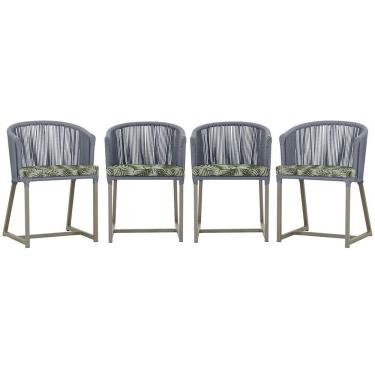 Imagem de 4 Cadeiras De Jantar Noronha Fendi Corda Náutica E5 Trama Prata