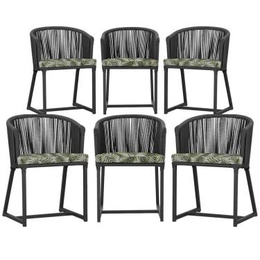 Imagem de 6 Cadeiras De Jantar área Noronha Preta E5 Trama  Preto