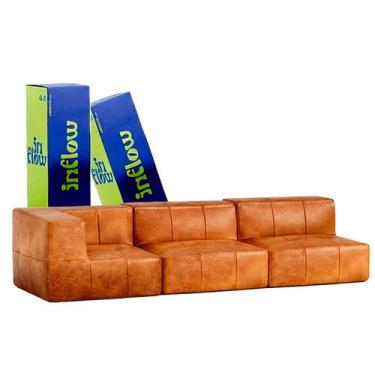 Imagem de Sofá Modular Poli-Couro Marrom - 3 Lugares - 1 Canto - Inflow Sofá