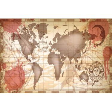 Imagem de Painel de Tecido Sublimado Mapa Mundi Náutico - Fabrika de Festa, 180x