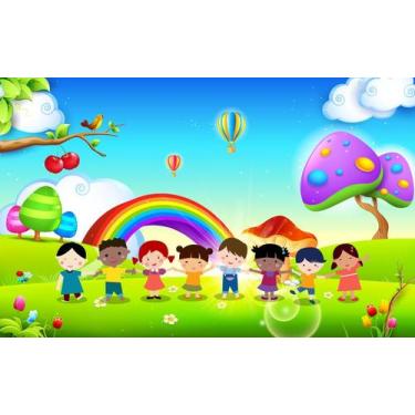 Imagem de Painel de Tecido Sublimado Jardim Arco Íris Crianças Diversidade - Fab