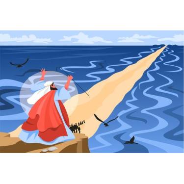 Imagem de Painel de Tecido Sublimado Bíblico Religioso Travessia do Mar Vermelho