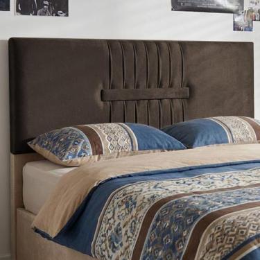 Imagem de Cabeceira Painel Estofada Nevada Suede Marrom Casal 1,40m para Cama Bo