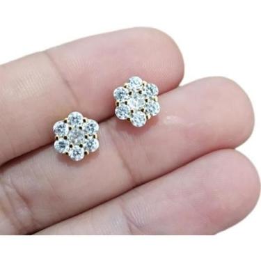 Imagem de Brinco Infantil Flor Pedra Zirconia Dourado Folheado A Ouro - De Castr