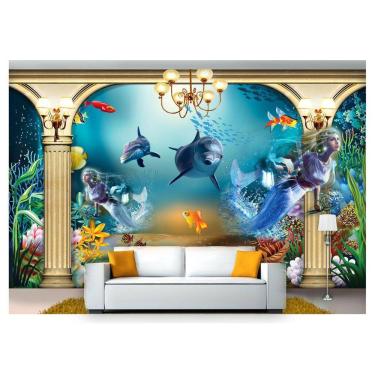 Imagem de Papel De Parede Vida Marinha Golfinhos Mar 3D Fm79