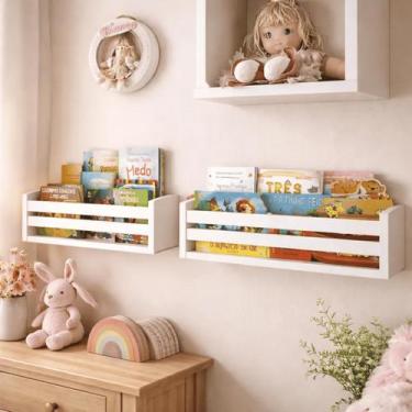 Imagem de Kit 2 Nicho Prateleira Livros Infantis Pelúcia Bonecos Estante Brinque
