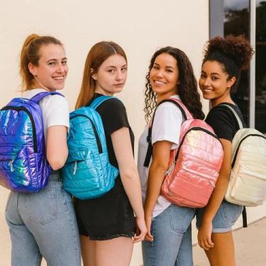 Imagem de Mochila Feminina Escolar Brilho Bolsa Bagagem Leva Caderno Roupa Costa