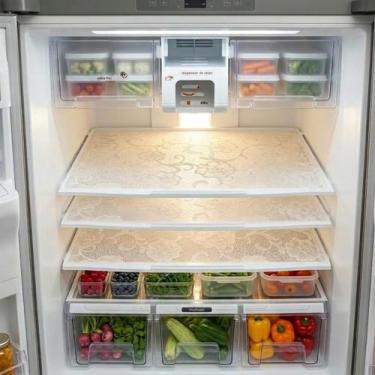 Imagem de 3 Toalhas Forro De Geladeira Plástica Pvc Impermeável Rendada Branca 4