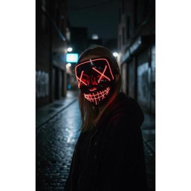 Imagem de Máscara LED Neon Aterrorizante: Festa Halloween Vermelha - Congratulat