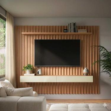 Imagem de Painel Ripado MDF para TV 2,23 x 1,83m com 02 gavetas Freijó Madeirado