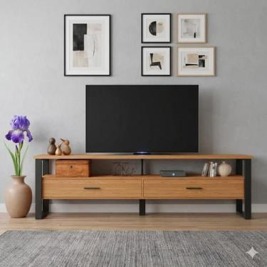 Imagem de Rack para TV até 65" Estilo Industrial 2,20m com 2 gavetas 100% MDF F4