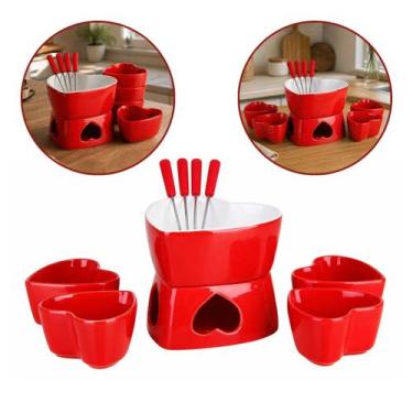 Imagem de Conjunto Fondue Panela 500ml Ramequins 150ml Cerâmica 10 Pçs - Kadê