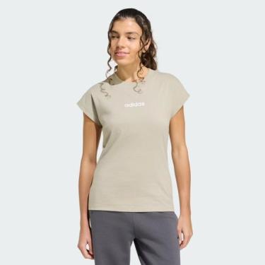 Imagem de Camiseta Adidas Logo Linear Feminina Bege e Branca, GG