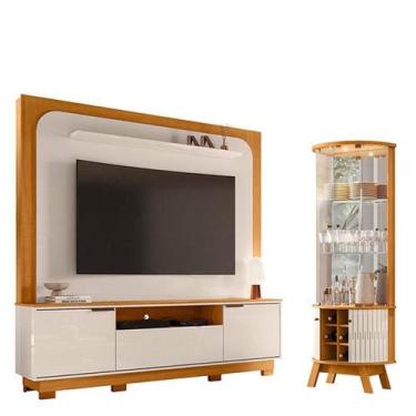 Imagem de Estante Home Theater Nilo com Pés com Cristaleira Marina Cinamomo Off 