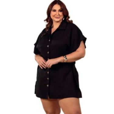Imagem de Saida de praia plus lisa chemise sol e agua, Preto, 48