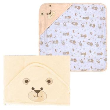 Imagem de Toalha Plush Com Capuz De Canto Bordado E Forro Fralda 68 x 68cm Baby 