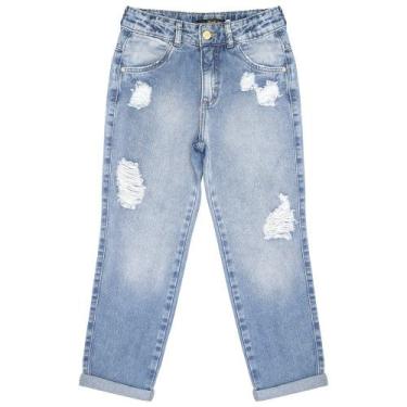 Imagem de Calça Juvenil Look Jeans Mom Jeans, Azul, 6