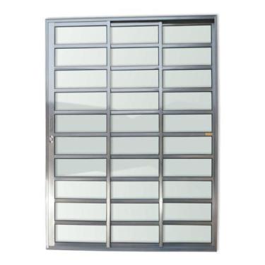 Imagem de Porta de Alumínio de Correr 210x150cm 3 Folhas 1/3 com Travessa e Vidr