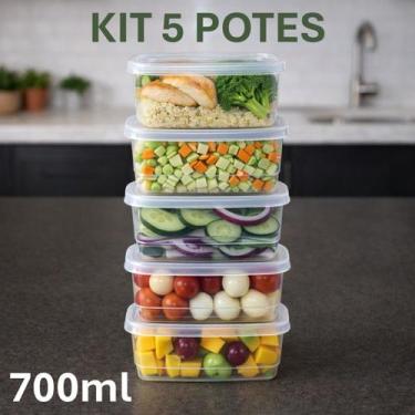 Imagem de Kit 30 Potes Marmita Retangular 700ml Fit 3UD Transparente BPA Free Mi
