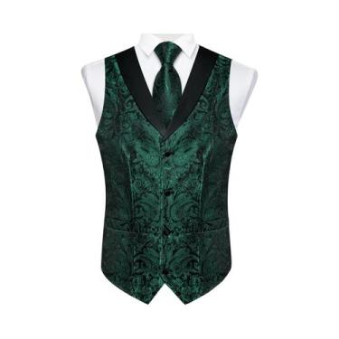 Imagem de Colete De Smoking Masculino Paisley Com Gravata, Lenço De Bolso E Abot