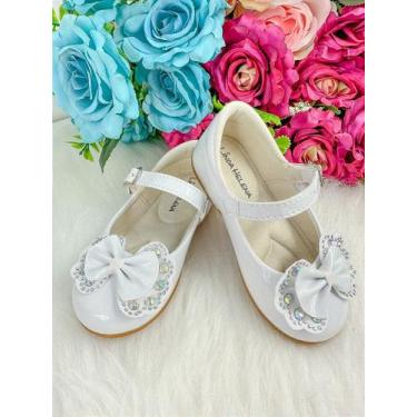 Imagem de Sapatilha Flor Di Mila Baby Branca com Lacinho e Strass, 22