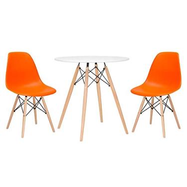 Imagem de Loft7, Kit - Mesa redonda Eames 70 cm branco + 2 cadeiras Eiffel Dsw Laranja