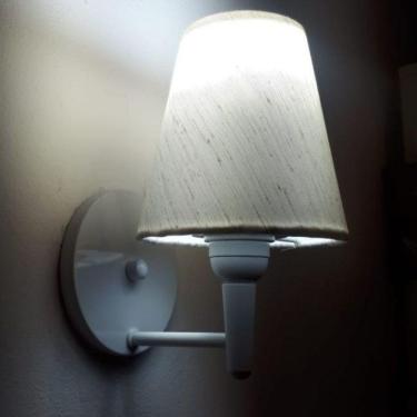 Imagem de Arandela Cone Base Branco Tecido 14/14x07 Linho Bege Bivolt