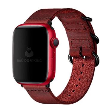Imagem de Pulseira Couro Aire Rustica ompatível com Apple Watch 38 40 41mm 43 44 45 49mm (38/40/41mm, Vermelho)