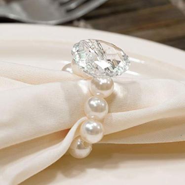 Imagem de Kit 8 Peças Abraçadeira Prendedor Porta Guardanapo Pérola Pingente Cristal Transparente para Mesa de 8 Lugares