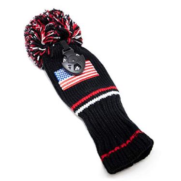 Imagem de Capa protetora para taco de golfe de tricô híbrida de resgate de pompom com etiqueta de número de troca Patriotismo de pescoço longo para Taylormade PXG Titleist Callaway Cleveland