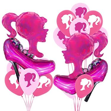Imagem de CYMYLAR 24pcs Barbi Pink Girl Mylar Balloons Decorations for Girl Birthday Party supplies, Pink High Heels Balloon Latex Balloon pink birthday shower set princess party, dreamhouse birthday party
