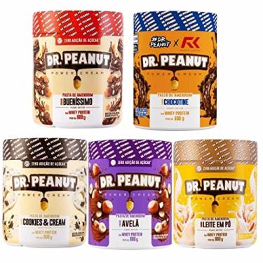 Imagem de 5x Pasta de Amendoim Dr Peanut Avelã,Chocotine,Buenissimo,Cookies and Cream e Leite em Pó 600g Whey Protein