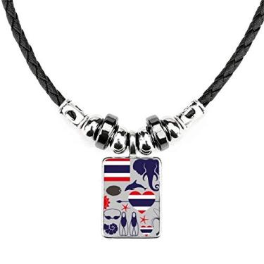 Imagem de DIYthinker Colar tradicional de alfândega do Reino da Tailândia com pingente de corda de couro