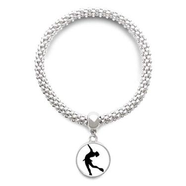Imagem de DIYthinker Pulseira com pingente de prata de patinação feminina com contorno de esporte de inverno com corrente ajustável