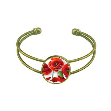 Imagem de Pulseira de flores vermelhas com pétalas de papoula de milho e pulseira de frutas retrô de punho aberto