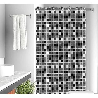 Imagem de Cortina de Box Banheiro com Ilhós Pastilha Preta Antimofo Impermeável Grossa