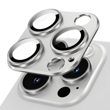 Imagem de JETech Protetor Lente Câmera para iPhone 15 Pro 6,1 Polegadas e iPhone 15 Pro Max 6,7 Polegadas, Cobertura Total em Vidro Temperado 9H Anel, Placa de Metal Fosco, 1 Pacote (Branco)