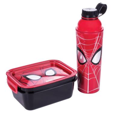 Imagem de Kit Presente Garrafa Marmita Hermética Homem Aranha Plasútil