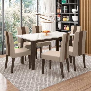 Imagem de Mesa de Jantar Retangular Poliman Goya com Tampo de Vidro e 6 Cadeiras Revestidas em Suede