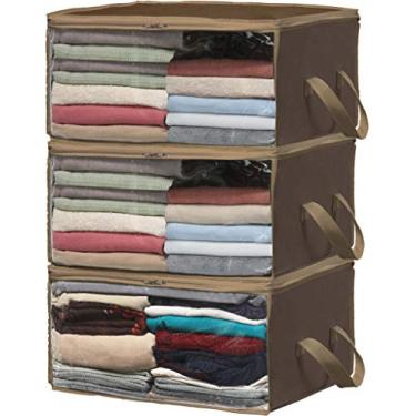 Imagem de Caixa de armazenamento de roupas simples para uso doméstico com 3 unidades de armário dobrável com janela transparente, marrom