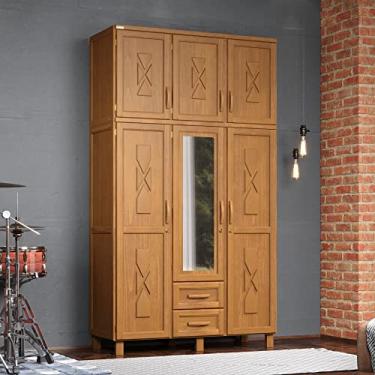 Imagem de Straub Web, Guarda-Roupa Solteiro 6 Portas e 2 Gavetas com Espelho em Madeira Dallas Carvalho - Straub Web