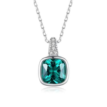 Imagem de S925 prata esterlina delicada em forma de almofada 5,8 mm x 5,8 mm topázio verde esmeralda 40 + 5 cm corrente gargantilha colar moda joias para mulheres, Prata esterlina, Topázio
