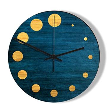 Imagem de VENEZIANA Relógio de parede para decoração de casa, pequeno design redondo de 30 cm, relógio de parede azul de madeira silencioso, sem tique-taque, relógios de parede operados por bateria, decoração