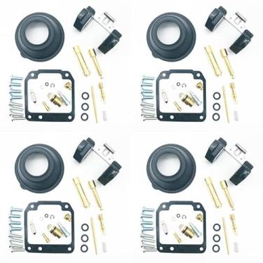 Imagem de 4 conjuntos de kit de rebulição de carburador para YMH XJR400 1993-1999 vedação de câmara diafragma vácuo parafuso mistura de ar válvula flutuante